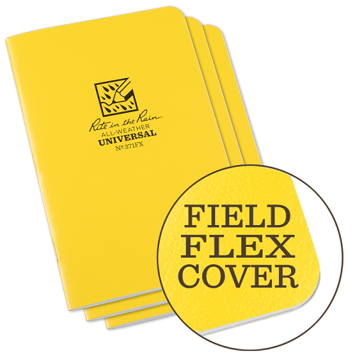 carnet de poche Rite in the Rain, lot de 3 jaunes avec le texte Field Flex cover dans un cercle
