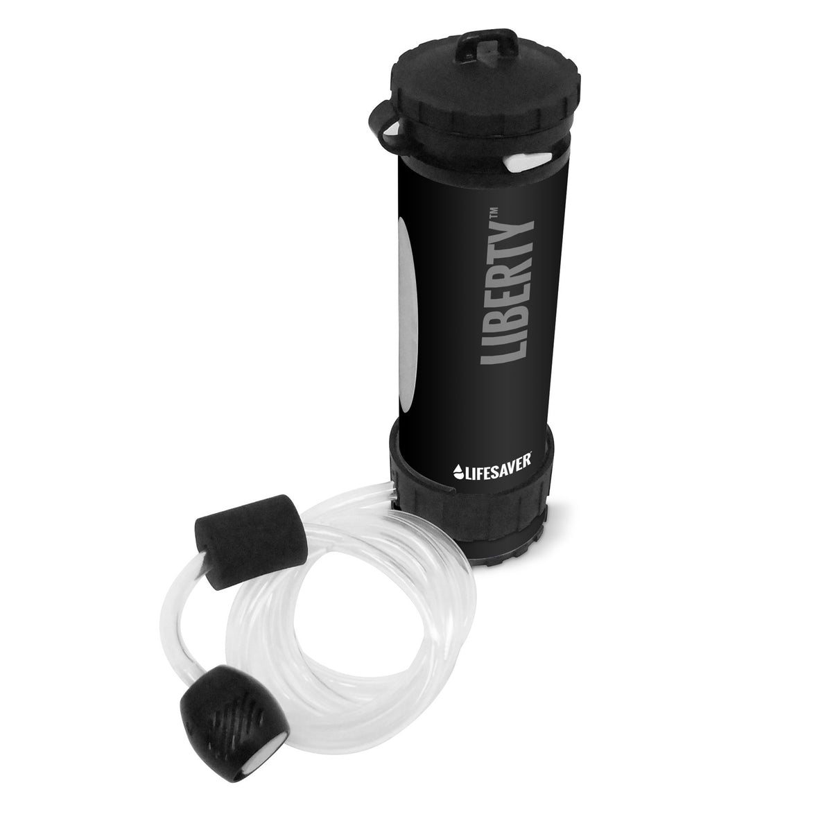 Lifesaver Liberty noire avec tuyau d'aspiration transparent et embout filtrant noir