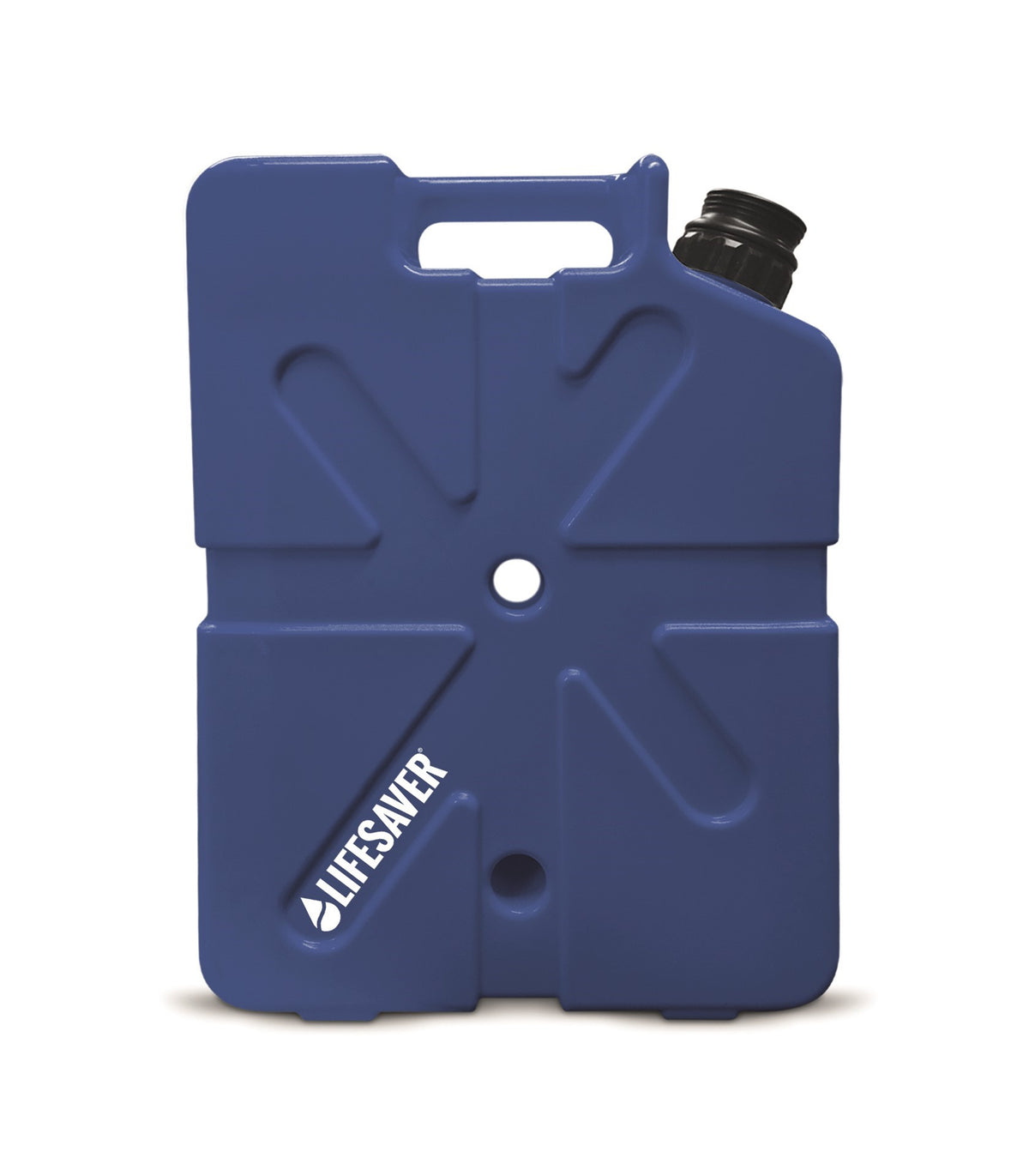 Lifesaver Jerrycan bleu foncé, vue de face avec poignée et logo Lifesaver