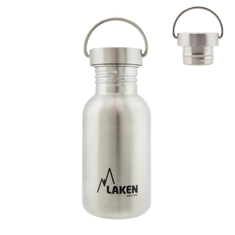 Gourde Laken à bouchon en inox au format moyen avec boucle de transport métallique