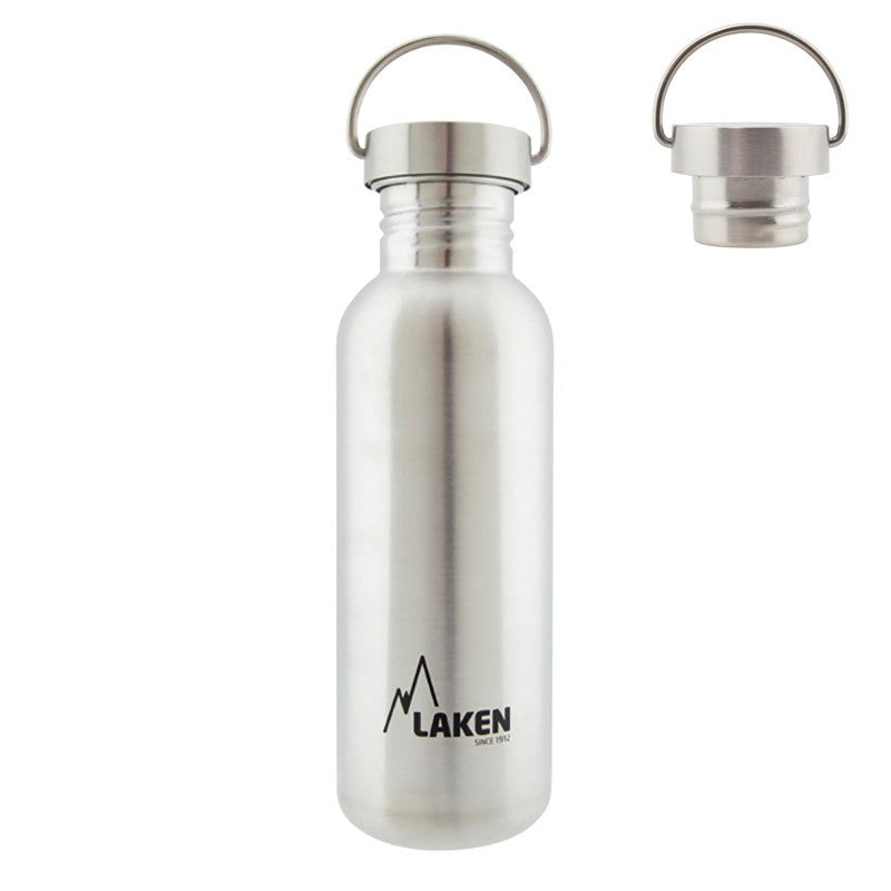 Gourde Laken à bouchon en inox en version haute et fine, bouchon séparé à côté