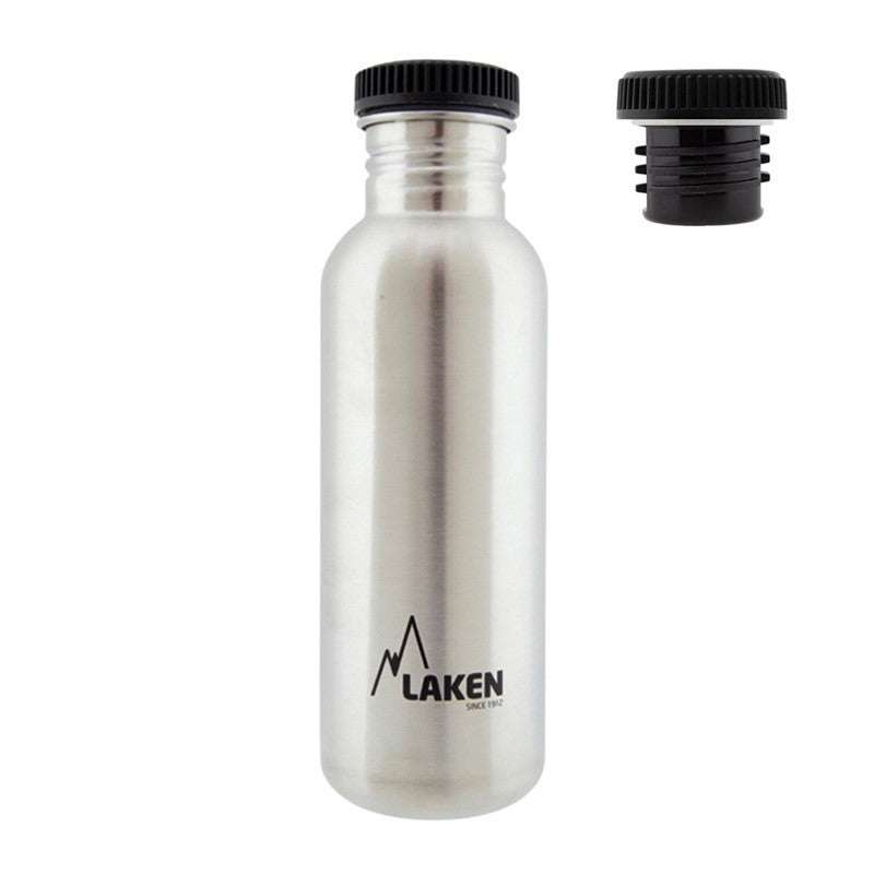 Gourde Laken Basic en inox en version haute et fine avec bouchon à vis noir