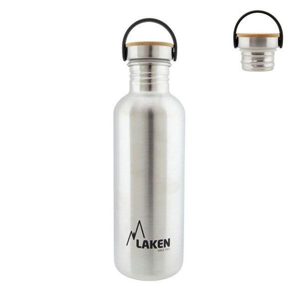 Gourde Laken à bouchon en bambou au plus grand format avec boucle de transport noire