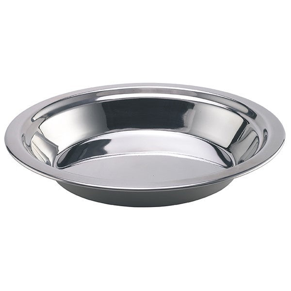 assiette en inox Laken 22 cm, assiette creuse brillante à large bord, vue en biais du dessus