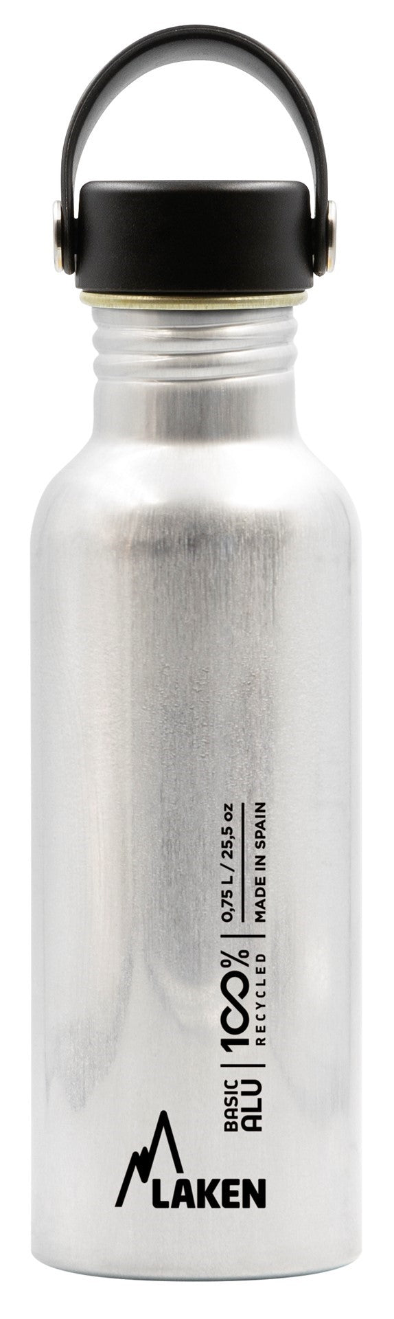 Gourde Laken en aluminium en version plus haute de 0,75 litre avec bouchon noir et boucle de transport