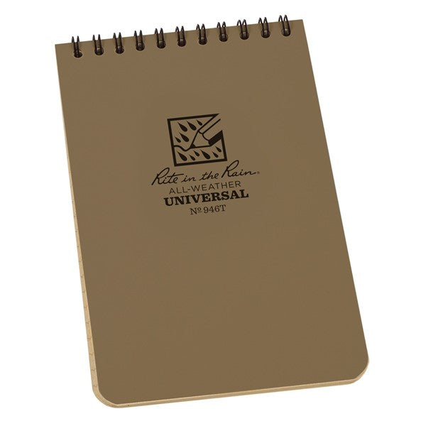 Carnet Rite in the Rain couleur sable avec spirale noire et logo sur la couverture