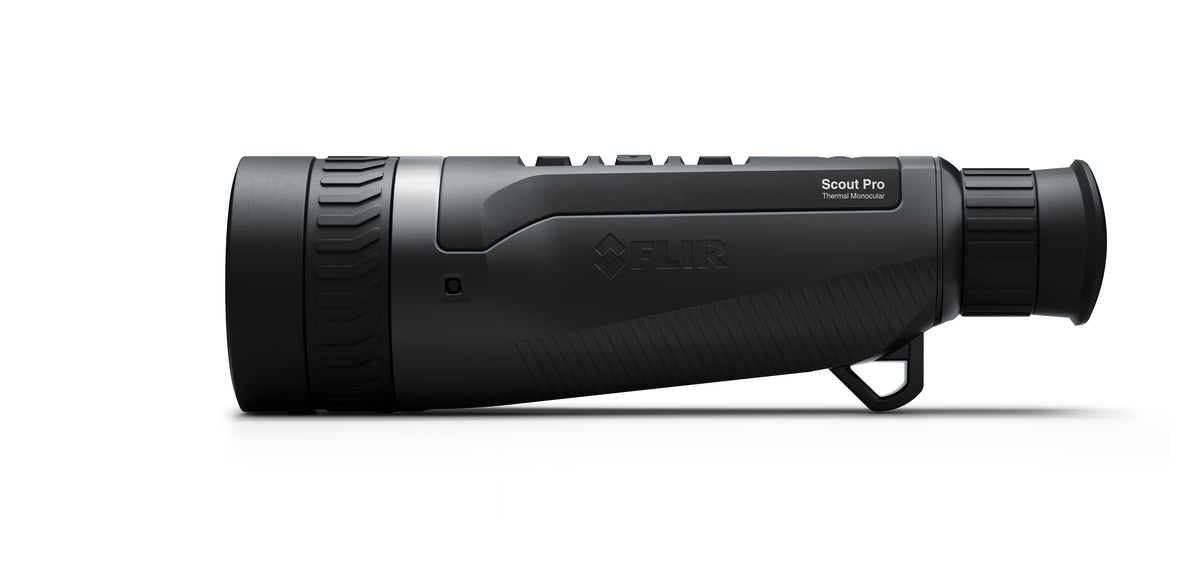 FLIR Scout Pro II vu de côté avec l'oculaire en caoutchouc et la dragonne