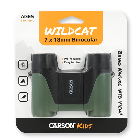 Jumelles Carson Wildcat sous blister avec carte orange, face avant