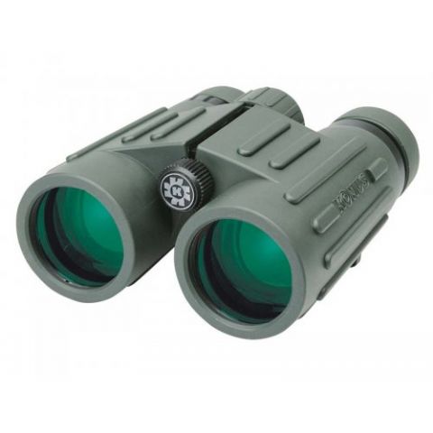 Konus Emperor 8x42 de face avec les objectifs verts et la molette de mise au point avec logo