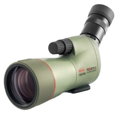 Longue-vue compacte Kowa TSN-553 verte avec oculaire coudé et grand objectif, vue de côté