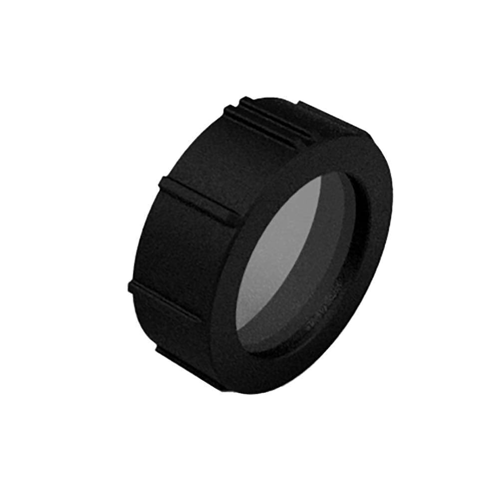 lentille de protection SiOnyx, bague noire à bord rainuré et verre transparent, vue de biais