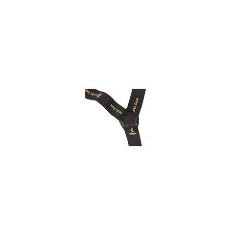 Bretelles Stealth Gear Urban Charcoal, détail de la pièce dorsale avec logo imprimé jaune