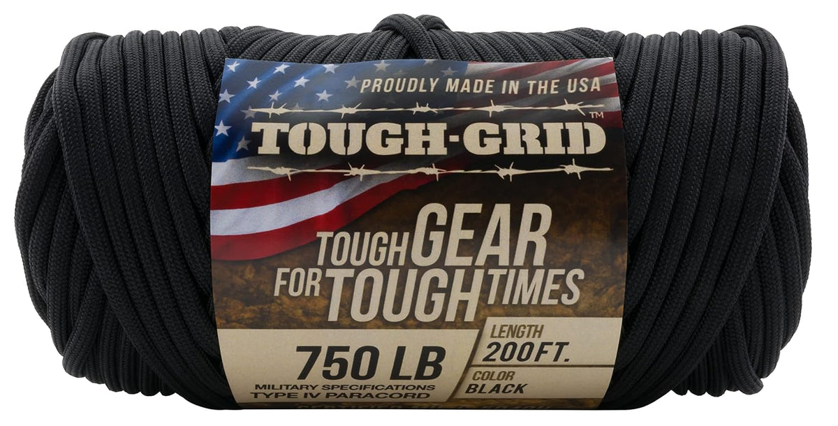 TOUGH-GRID 750 Paracorde 61m noir, corde noire en faisceau enroulé avec étiquette