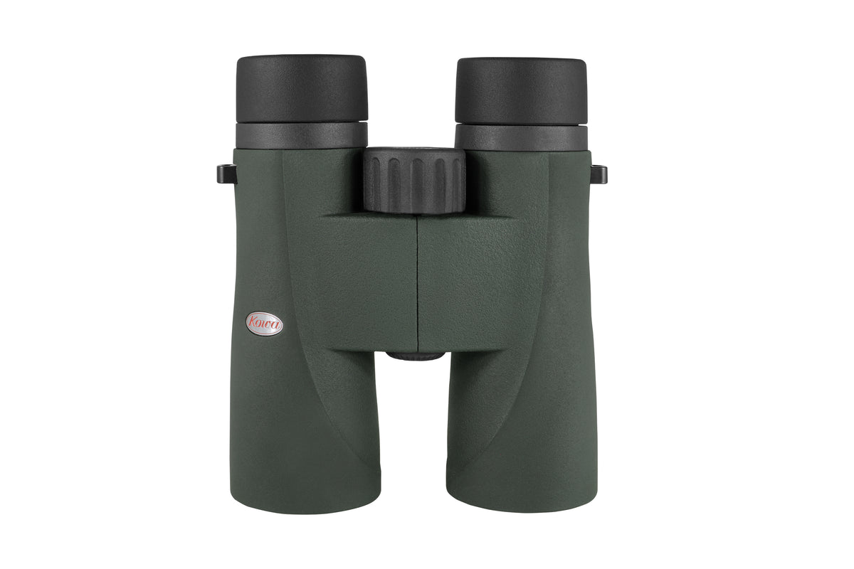 Kowa SVIII 10x42 jumelles en vert foncé, debout de face avec les oculaires en haut