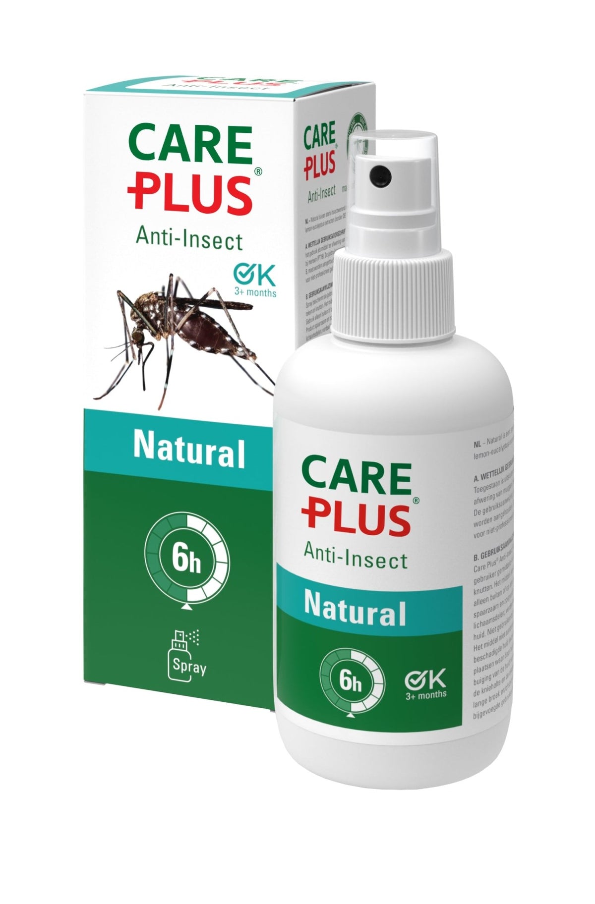 Répulsif Care Plus Natural dans le plus grand flacon spray à côté de la boîte