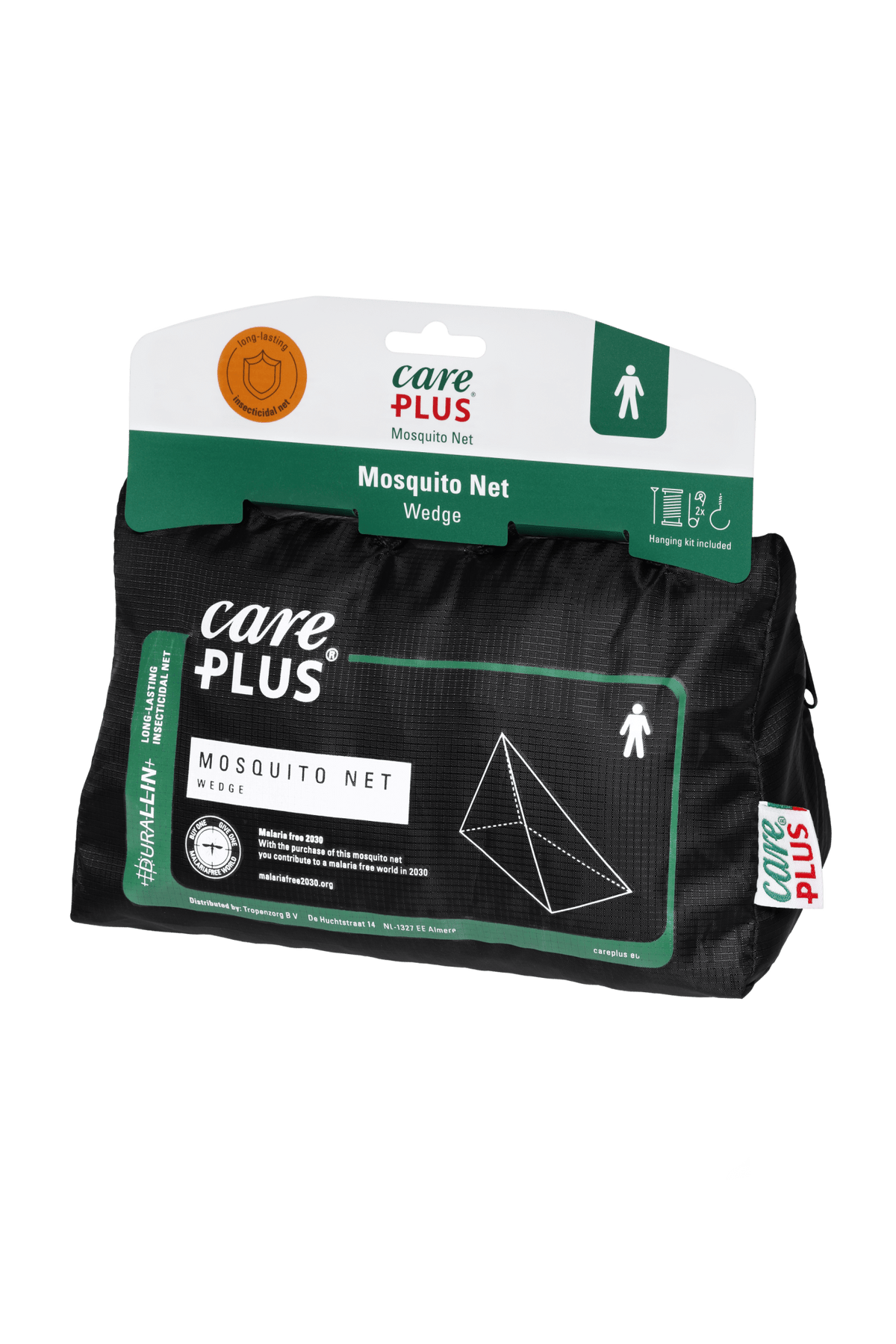Care Plus Wedge moustiquaire dans un sac de rangement noir avec dessin du filet en forme de coin