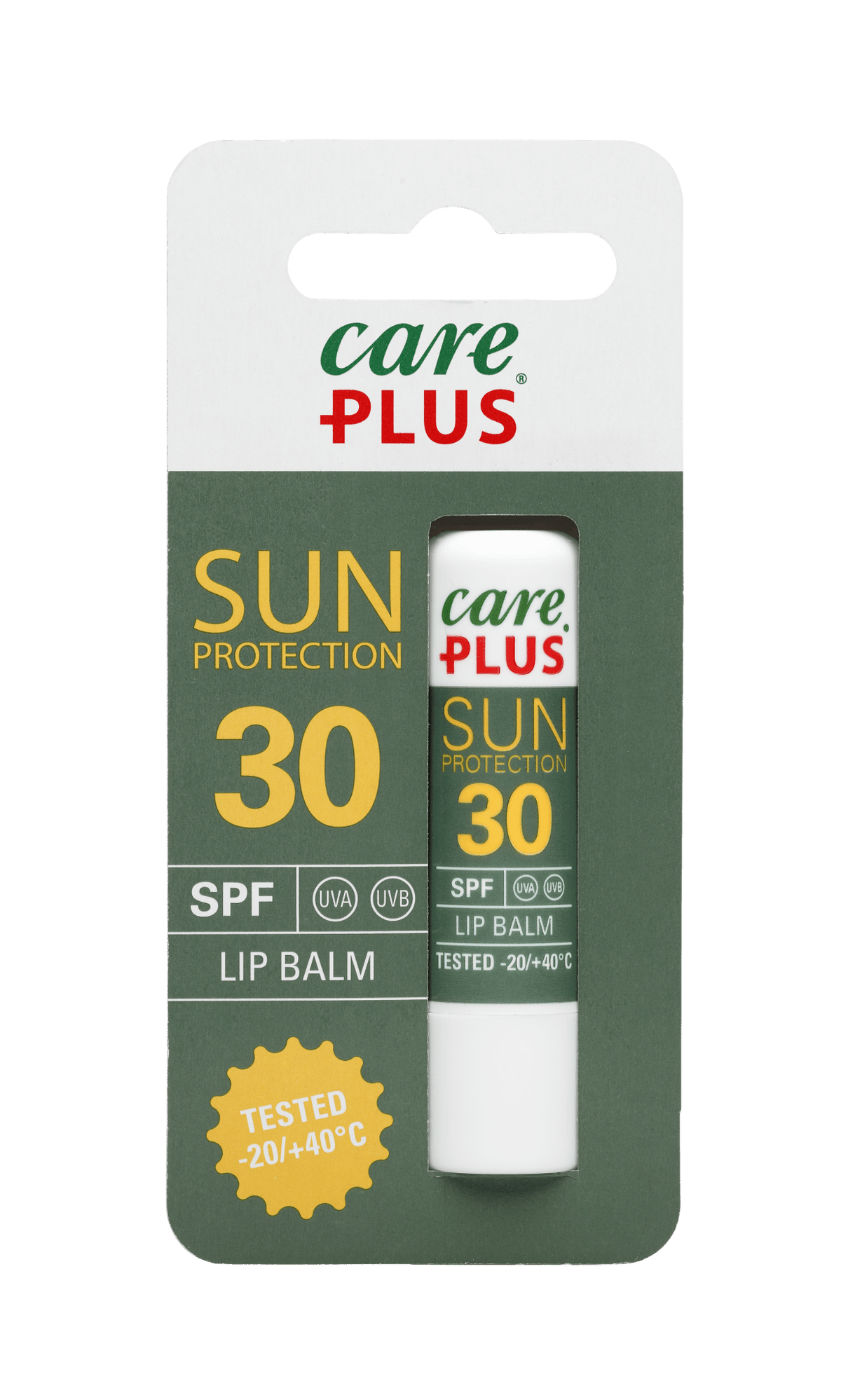 Care Plus stick lèvres SPF30 dans un blister vert