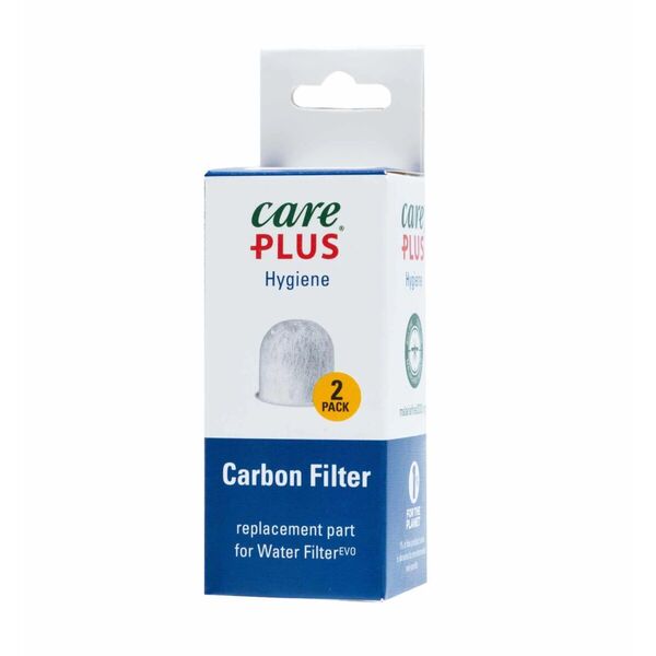 Care Plus Evo filtre à charbon de remplacement en boîte bleue et blanche de 2 pièces