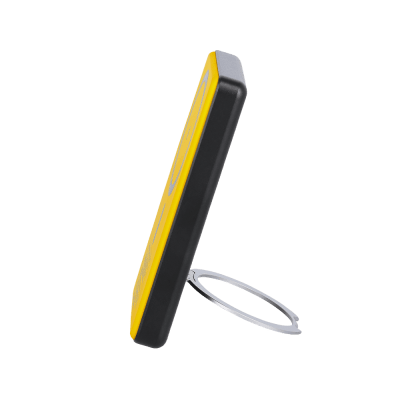 WakaWaka Power Pro vu de côté avec l'anneau métallique déplié servant de support