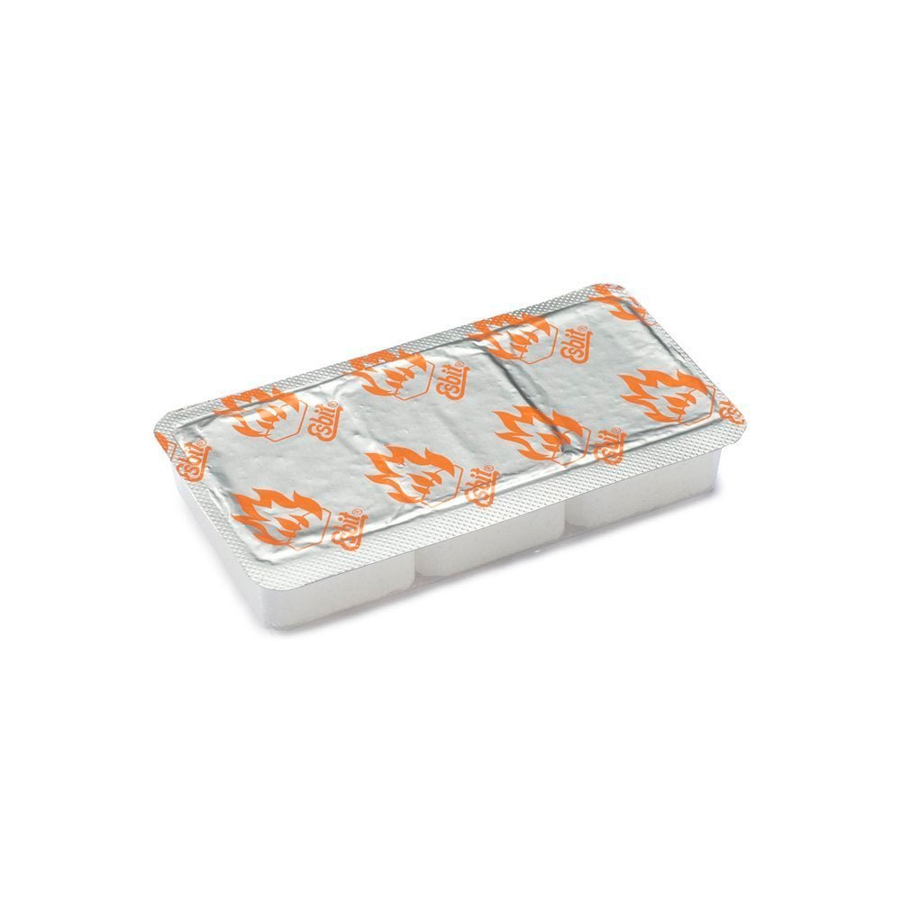 Allume-feu Esbit 6x14g, blister fermé avec de petites flammes orange sur l'opercule