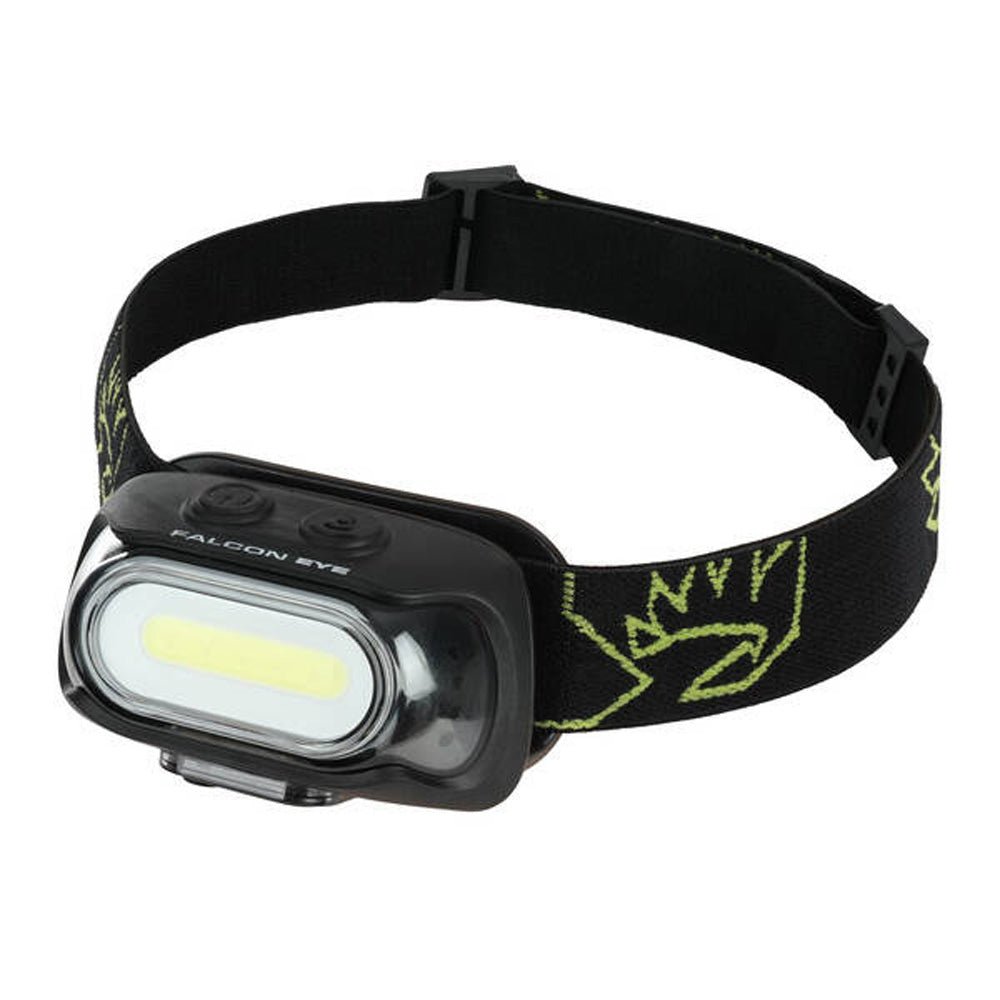 Falcon Eye Sturdy lampe frontale avec large lampe LED et bandeau noir à motif jaune