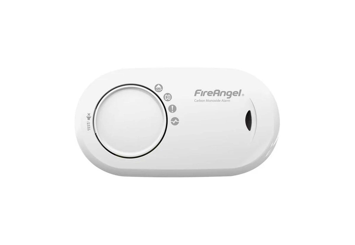 FireAngel détecteur de CO blanc avec grand bouton de test rond et voyants d'état