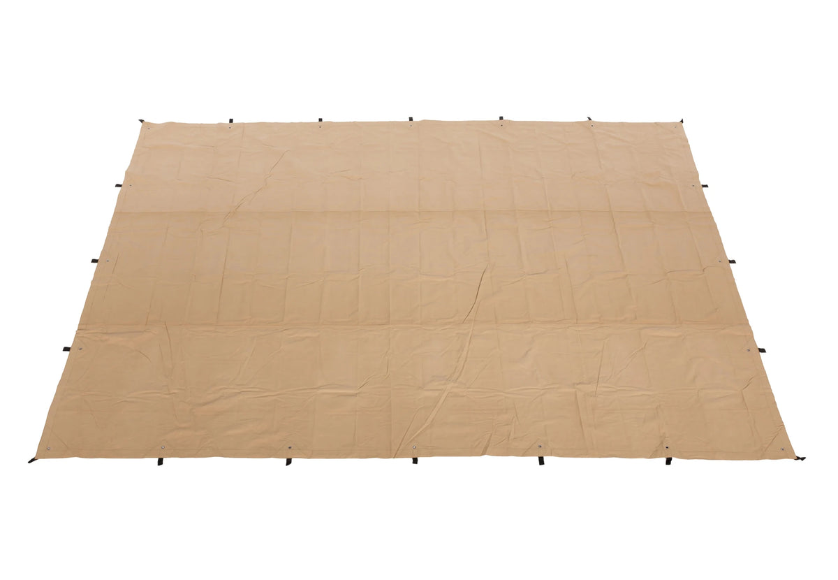 CanvasCamp Heavy Duty Shelter en toile rectangulaire couleur sable, étalé à plat avec boucles tout autour
