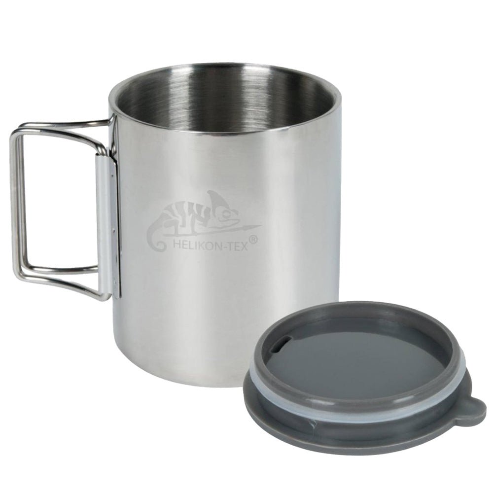 Helikon Thermo Cup 250 ml, gobelet en métal avec anse en fil repliable et couvercle gris