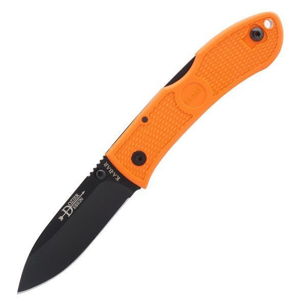 Couteau pliant Ka-Bar Dozier avec manche orange et lame noire, ouvert