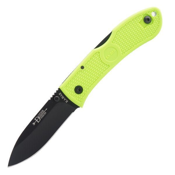 Couteau pliant Ka-Bar Dozier avec manche jaune fluo et lame noire, ouvert