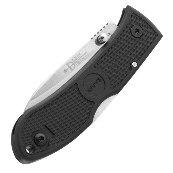 Couteau pliant Ka-Bar Dozier fermé, manche noir avec prise striée vu de face