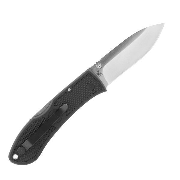Couteau pliant Ka-Bar Dozier ouvert, vue arrière avec clip de poche et lame argentée