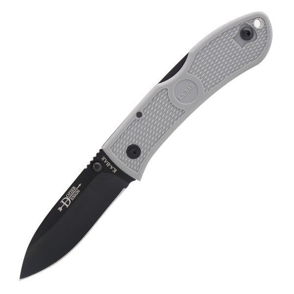Couteau pliant Ka-Bar Dozier avec manche gris et lame noire, ouvert
