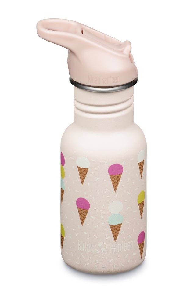 Gourde Klean Kanteen Kid Classic rose clair à motif glaces et bouchon sport rose