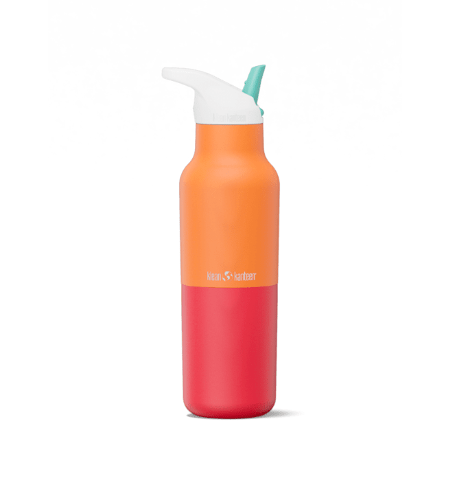 Klean Kanteen Rise Classic 473 ml, gourde orange et rouge avec bouchon sport blanc