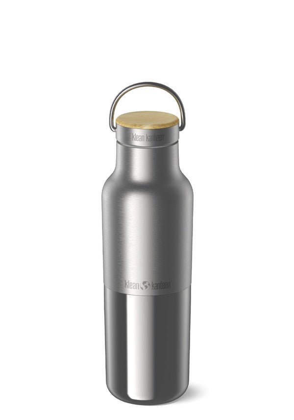 Klean Kanteen Rise Reflect gourde en acier inoxydable brossé avec bouchon en bambou et anse de transport