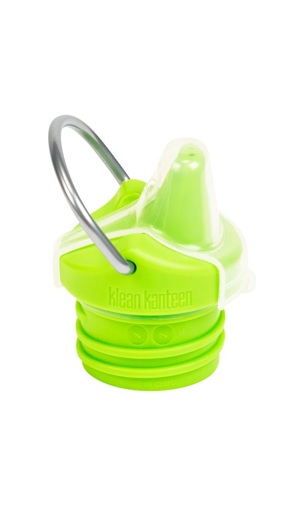 Klean Kanteen Sippy Cap bouchon bec verseur vert lime avec anse métallique et capuchon transparent