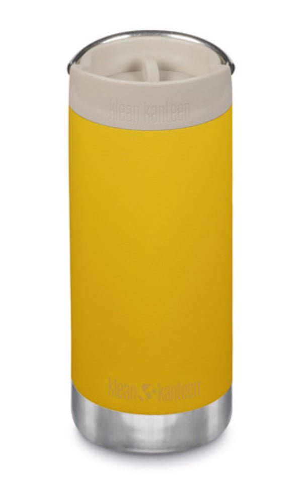 Klean Kanteen TKWide avec Café Cap, gourde jaune à couvercle beige et base en acier