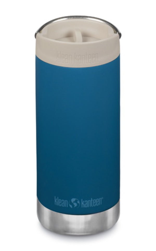 Klean Kanteen TKWide 355ml Café Cap, gourde bleue avec couvercle à boire beige et base en acier