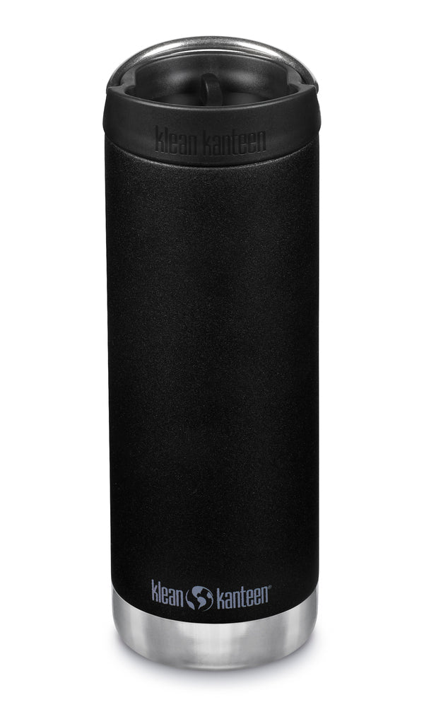 Klean Kanteen TKWide 473 ml noire avec bouchon Café, vue de face avec logo