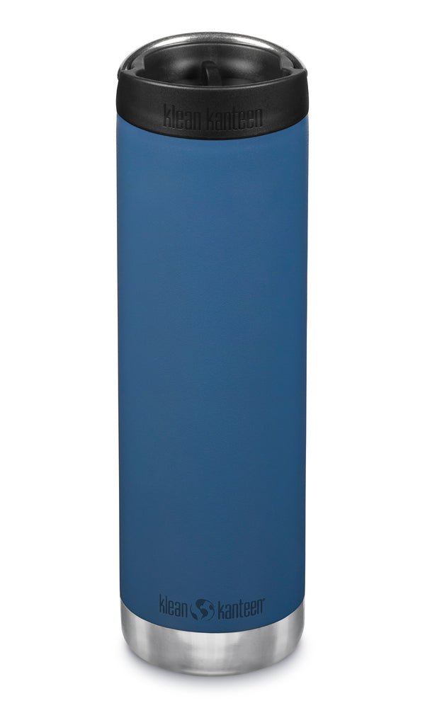 Klean Kanteen TKWide 592 ml bleue avec Café Cap noir et logo en bas