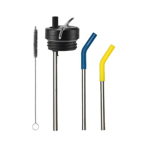 Klean Kanteen TKWide Straw Kit avec bouchon Twist noir, pailles à embout bleu et jaune et petite brosse