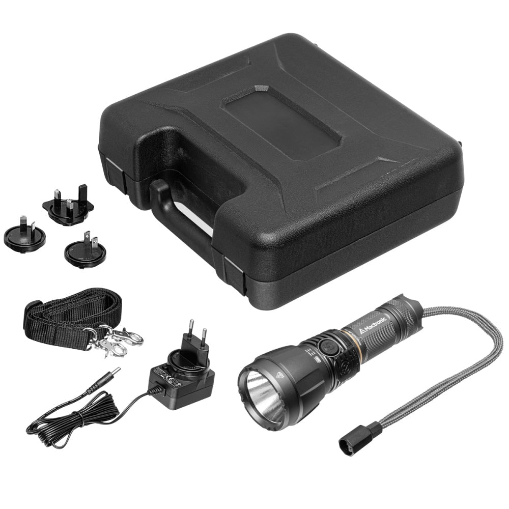 Mactronic Blitz K3 avec mallette noire, bandoulière, chargeur, adaptateurs de prise et câble flexible
