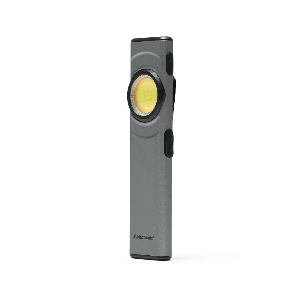 Mactronic Flagger Mini lampe torche d'angle grise étroite avec lampe ronde et bouton latéral, debout