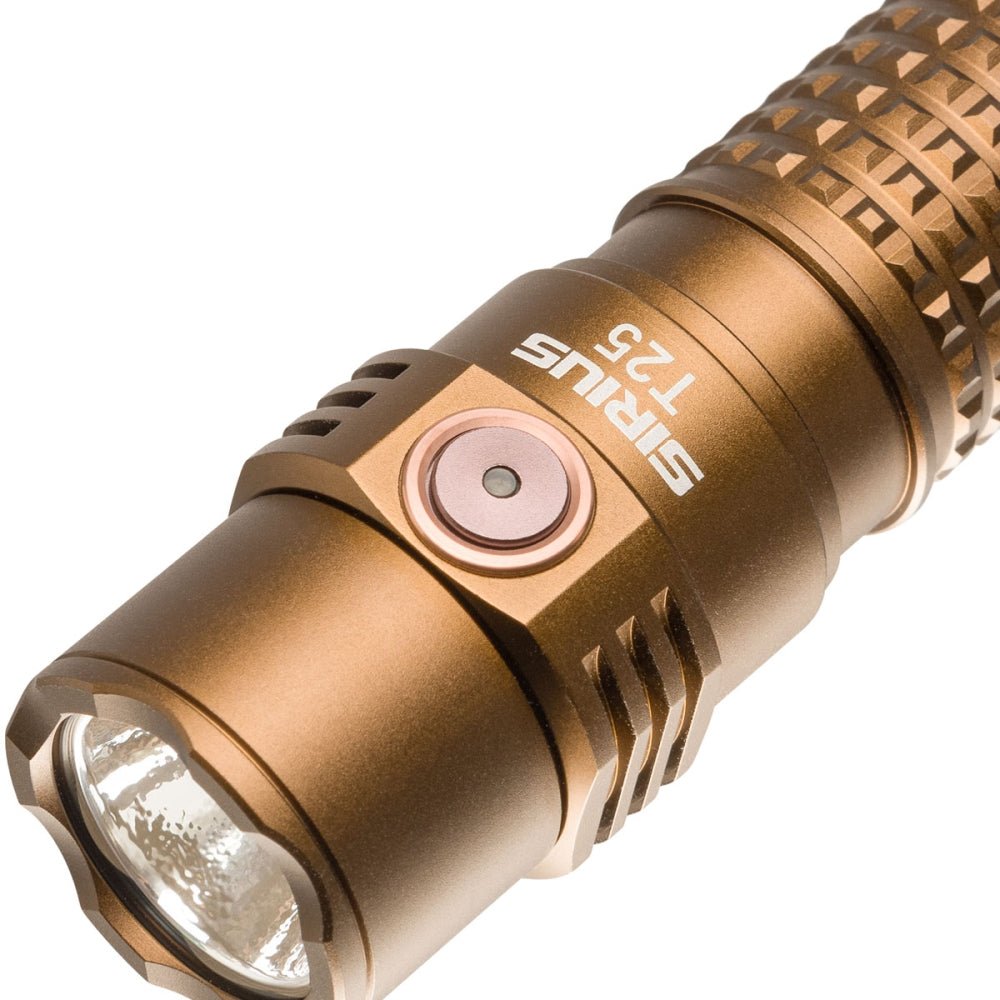 Mactronic Sirius T25 détail du bouton et du nom sur la tête cuivre