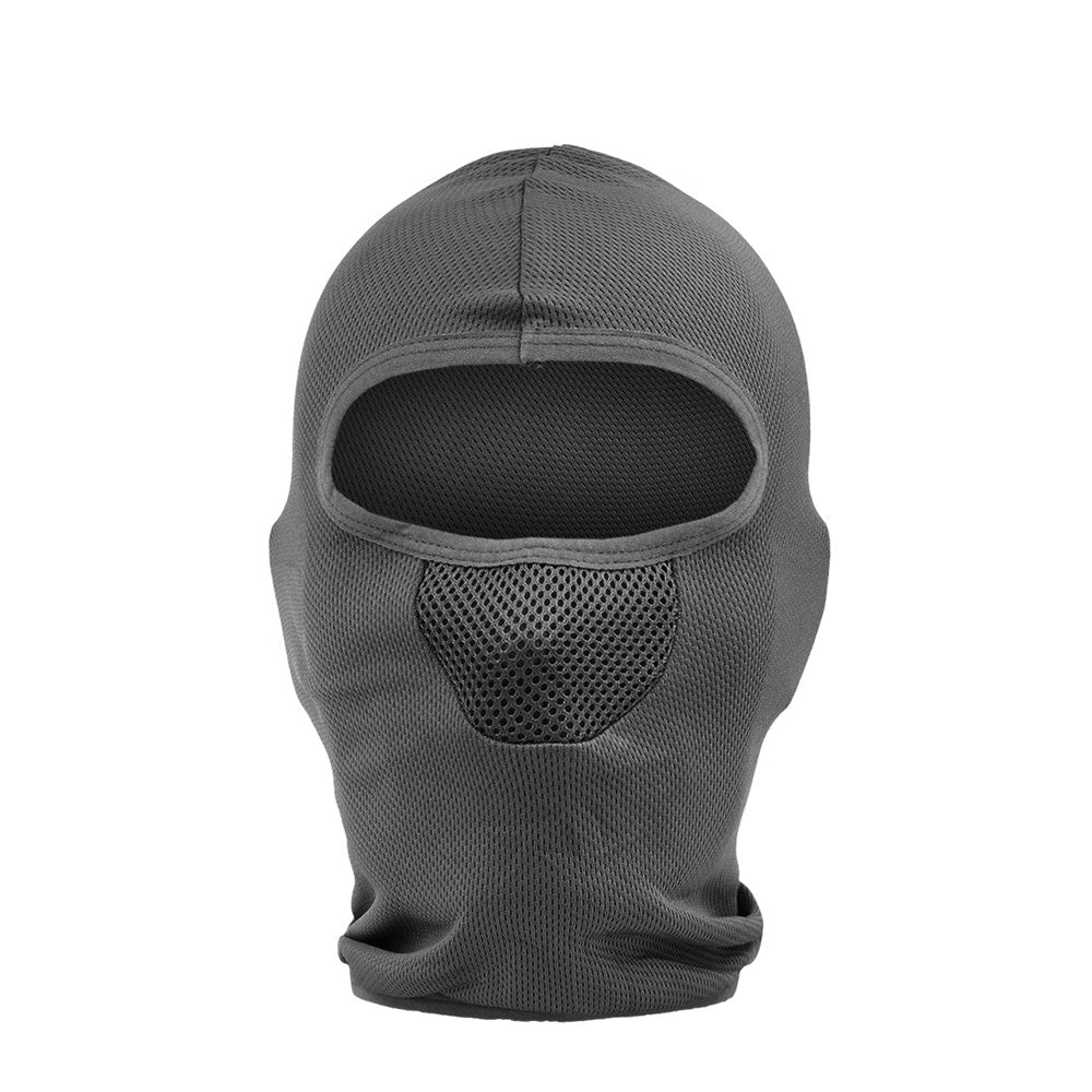 Cagoule MFH grise de face avec ouverture pour les yeux et zone buccale respirante