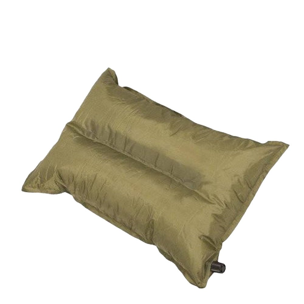 oreiller autogonflant Mil-Tec vert olive, gonflé et vu en biais du dessus
