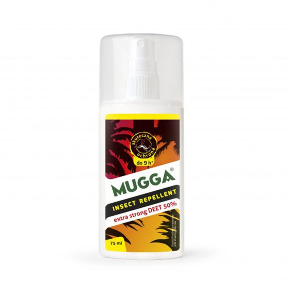 spray anti-insectes Mugga à 50% DEET dans un flacon pulvérisateur blanc de 75 ml
