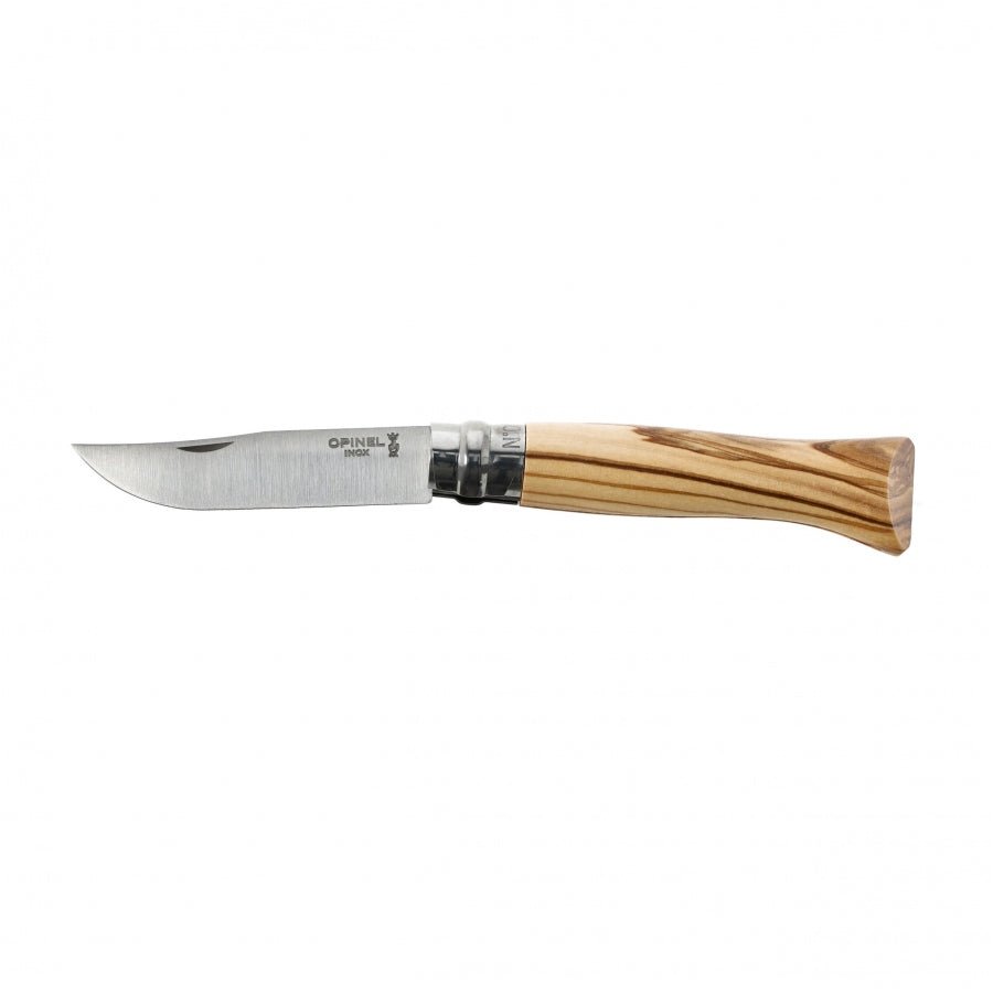 Opinel N°09 Inox ouvert, avec un manche en bois strié