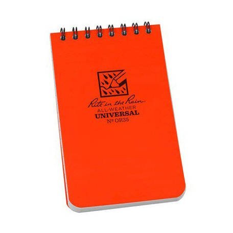 Carnet à spirale Rite in the Rain orange vif, couverture avec le texte Universal